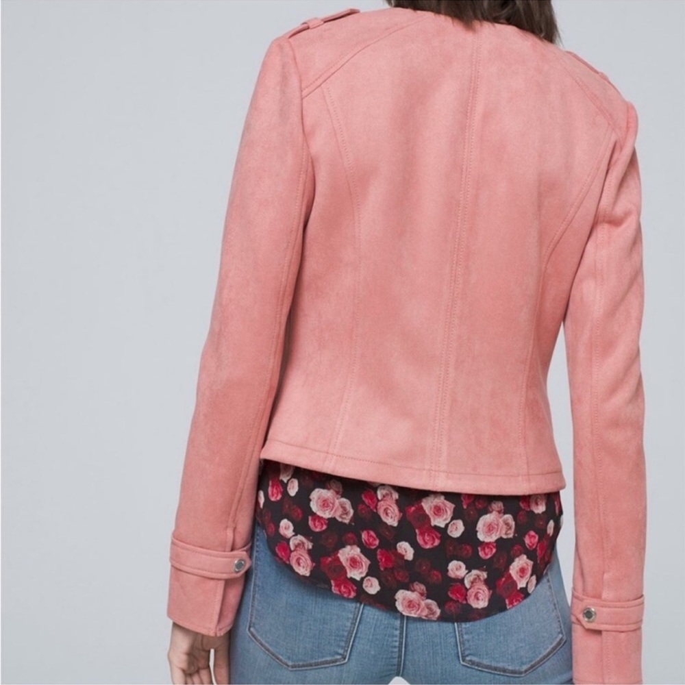 White House Black Market Jacket Vegan Suede Moto Pink Zip Sz Small - Picture 2 of 6